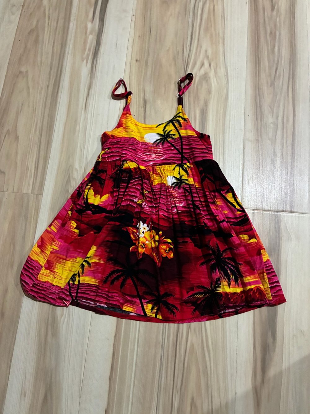 Tropical Sunset Spaghetti-Strap Dress for Girls - Pink & Yellow